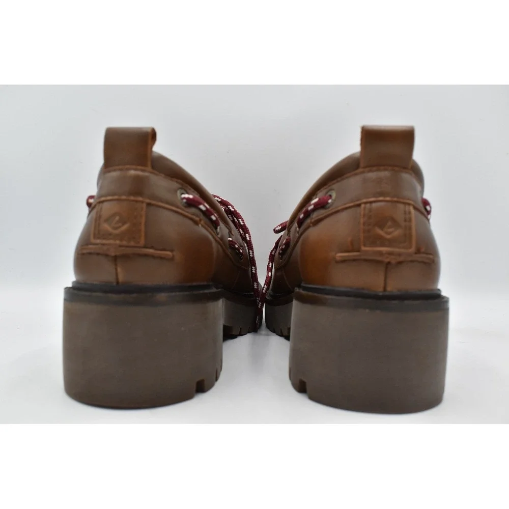 Sperry 2 Eye Women Size 7.5 Brown Leather Lug Slip On Boat Shoes Coquette Preppy